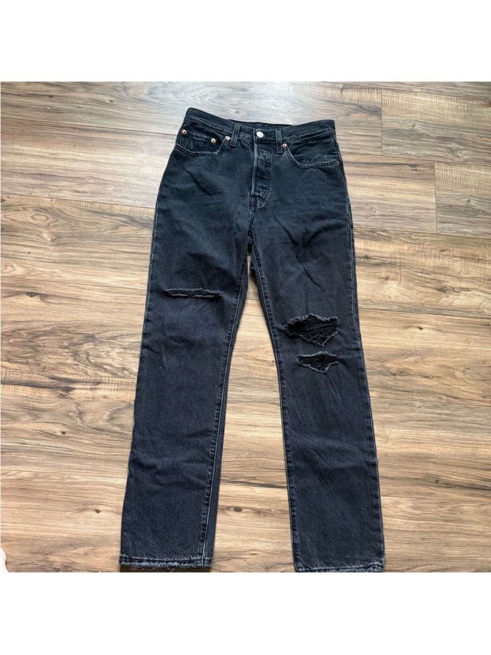 Womens vintage 501 Levi Black Distressed Straight-Leg Jeans 26x30